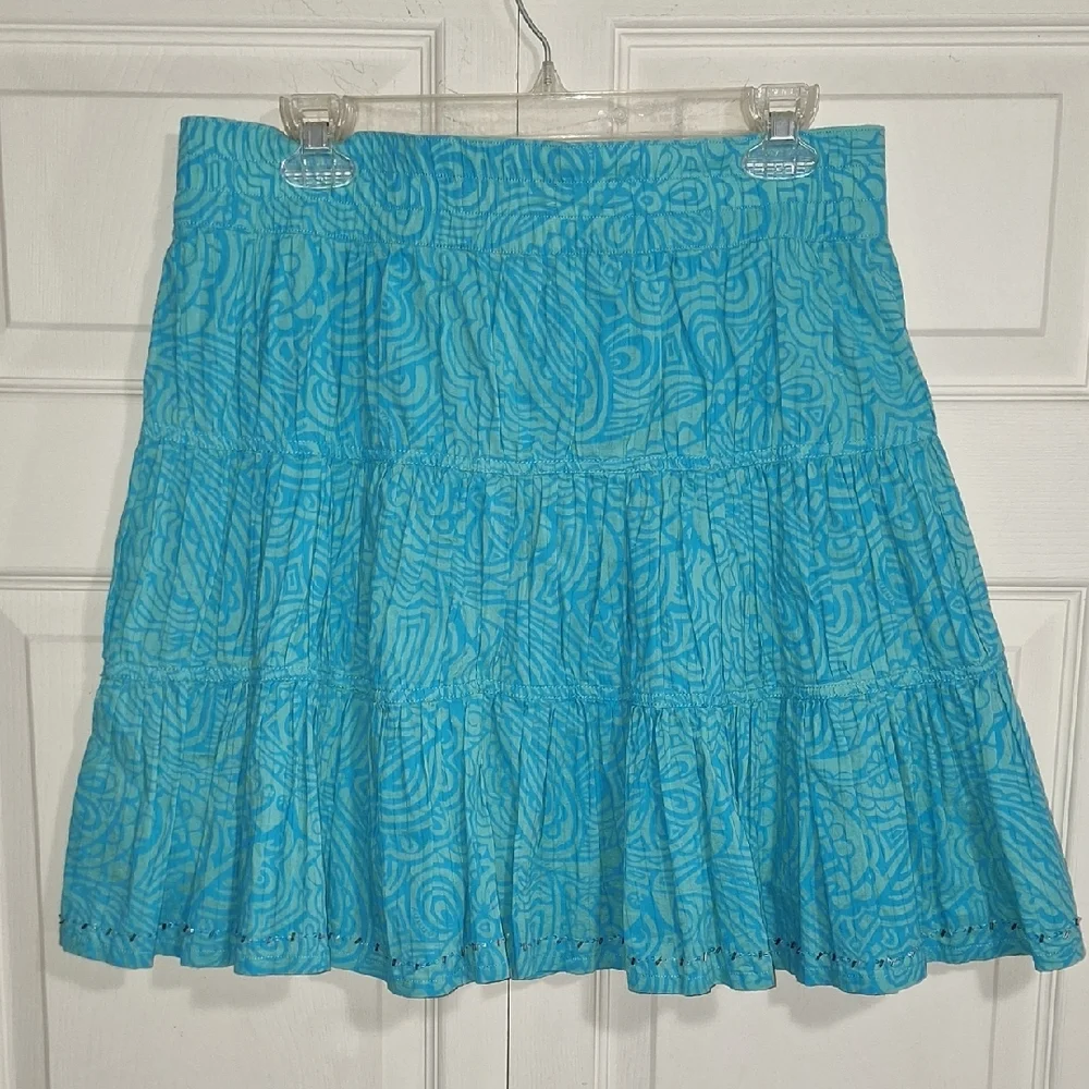 Tommy Jeans Turquoise Beaded Full Tiered Mini Skirt - L
